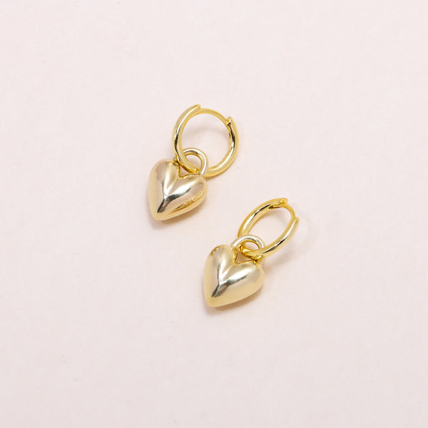 Puffy Heart Hoop Earrings 14K Solid Gold