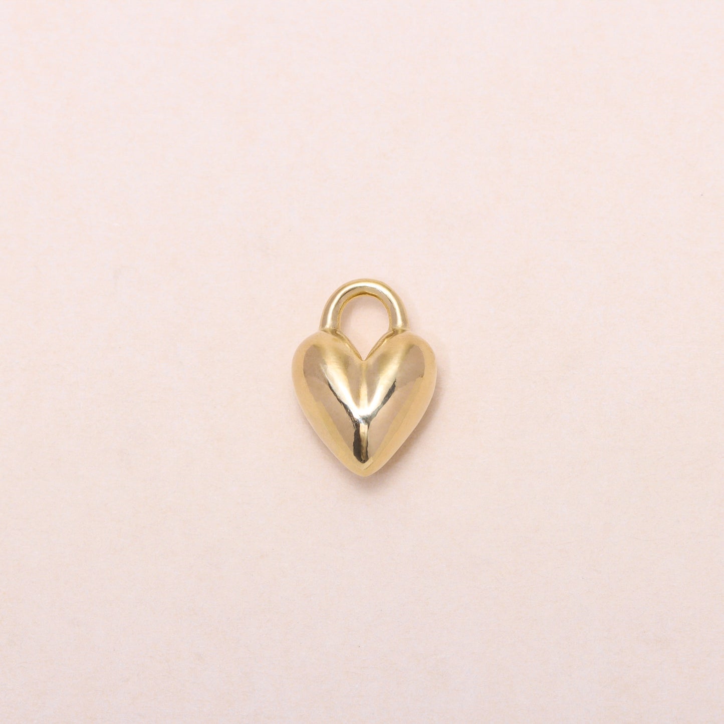 Puffy Heart Charm Necklace 14K Solid Gold