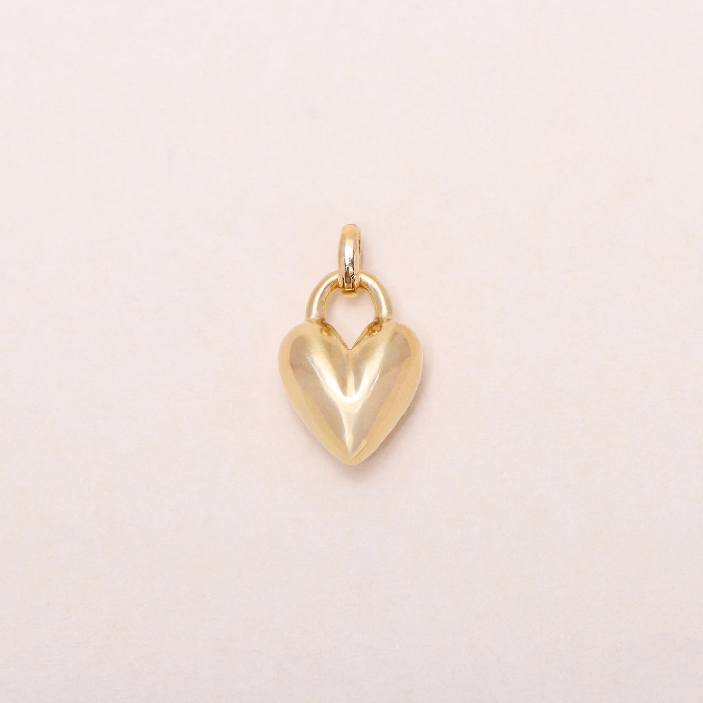 Puffy Heart Charm Necklace 14K Solid Gold