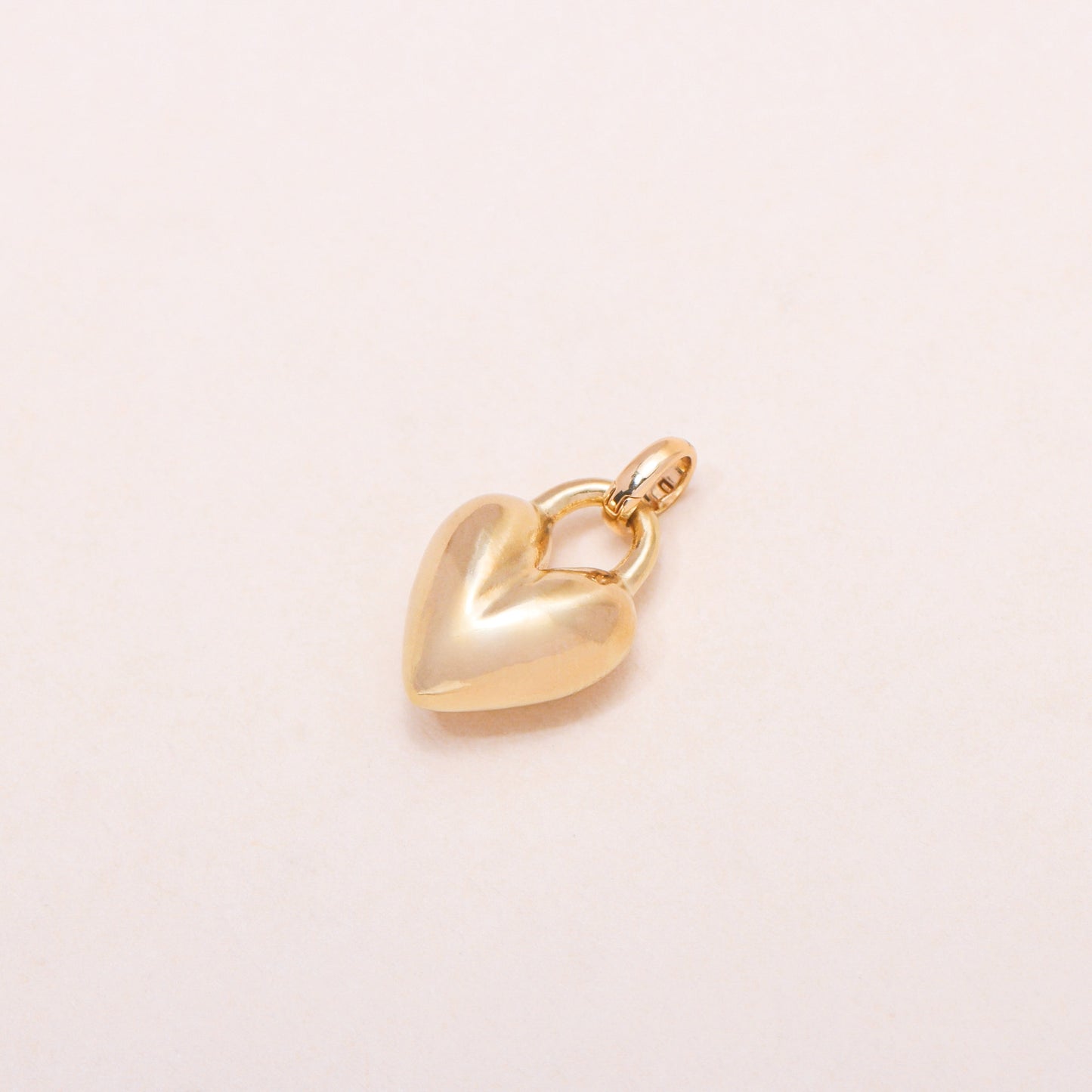Puffy Heart Charm Necklace 14K Solid Gold