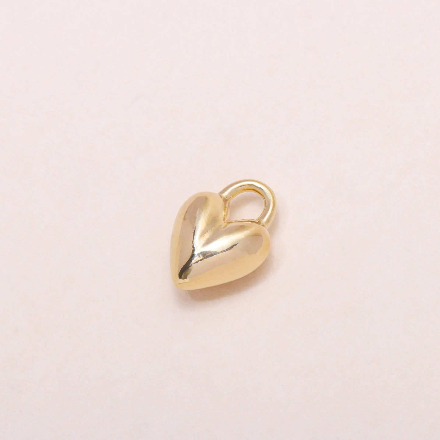 Puffy Heart Charm Necklace 14K Solid Gold