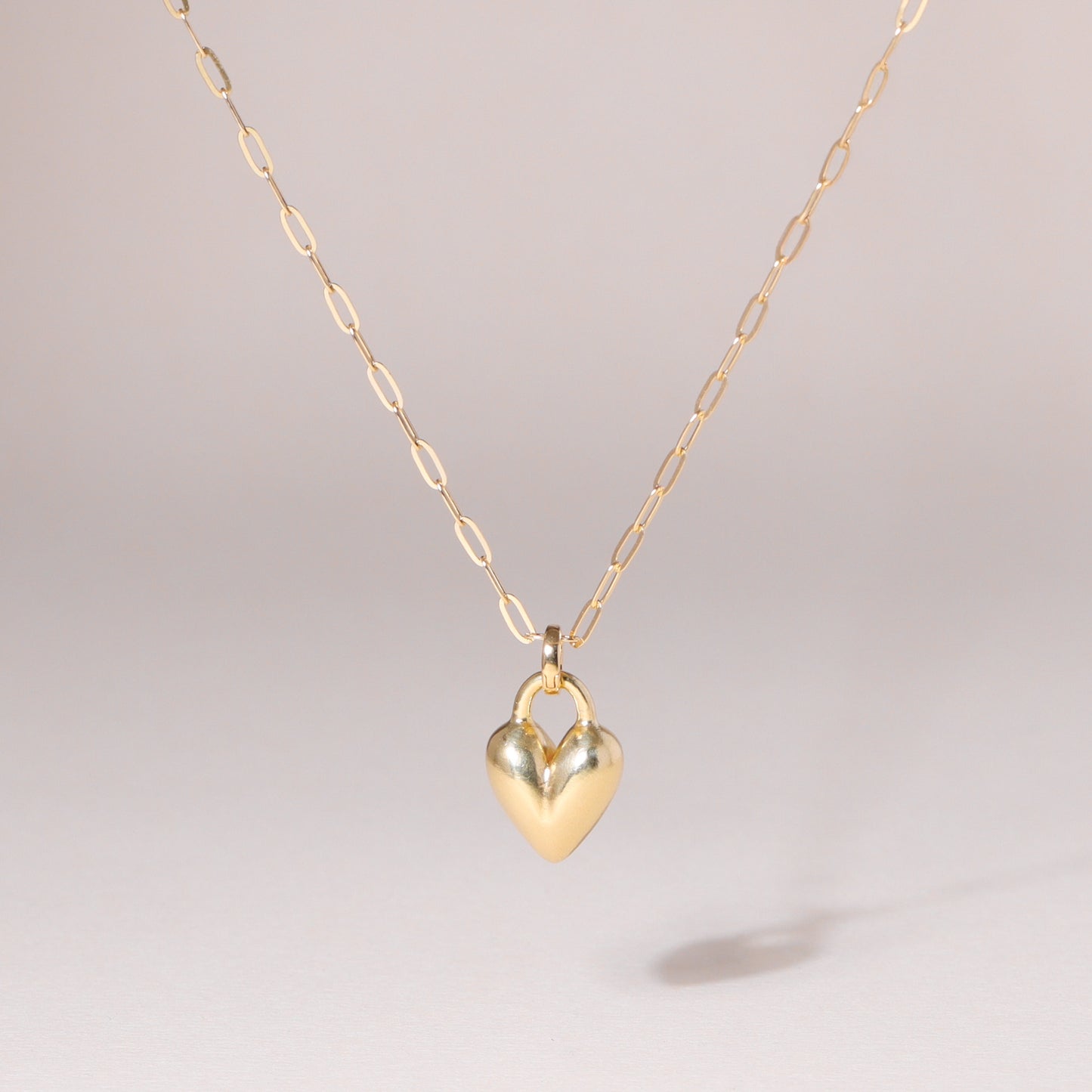 Puffy Heart Charm Necklace 14K Solid Gold