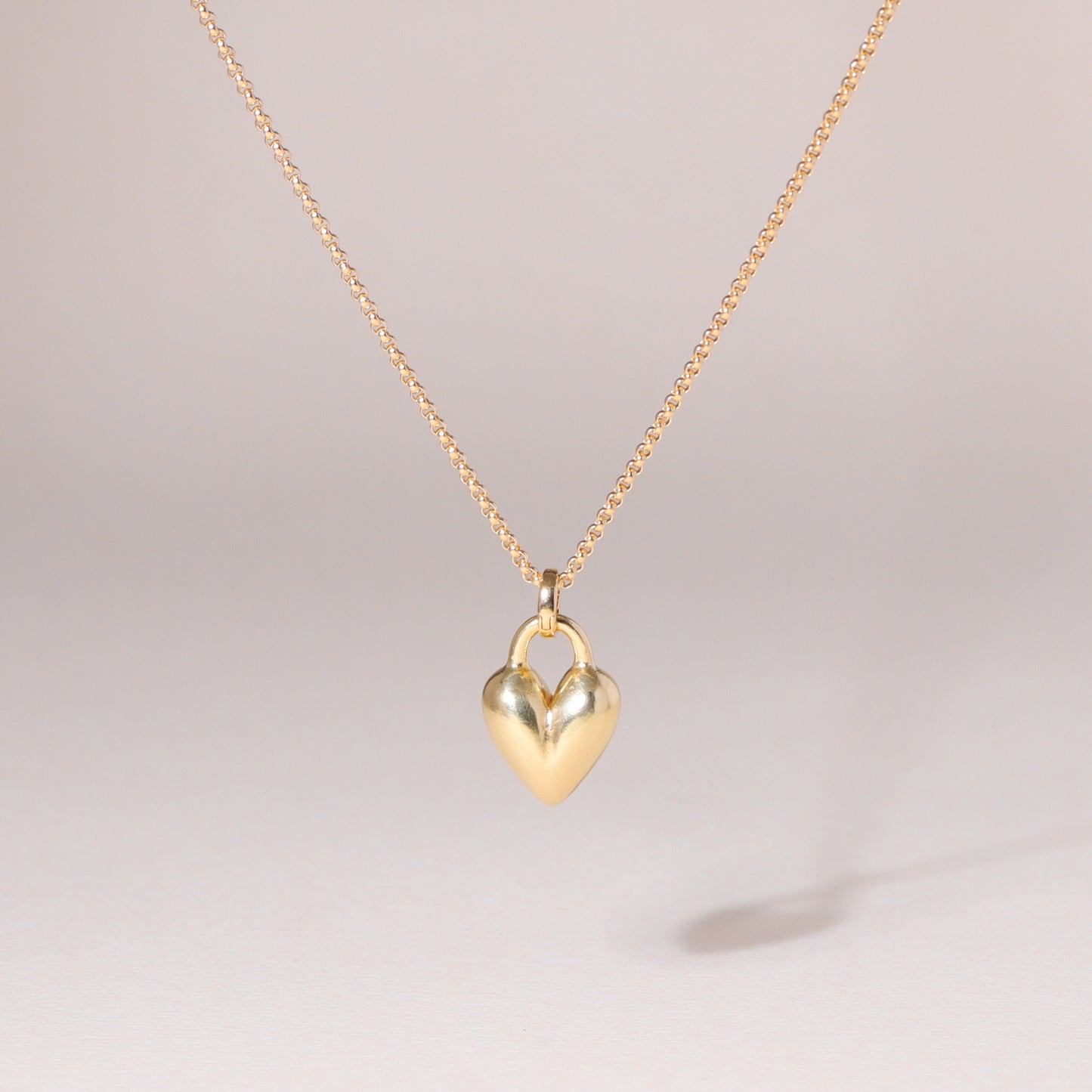 Puffy Heart Charm Necklace 14K Solid Gold