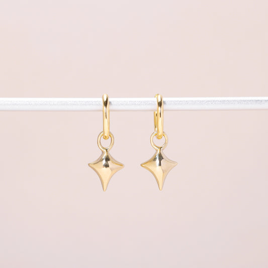 Little Star Hoop Earrings 14K Solid Gold
