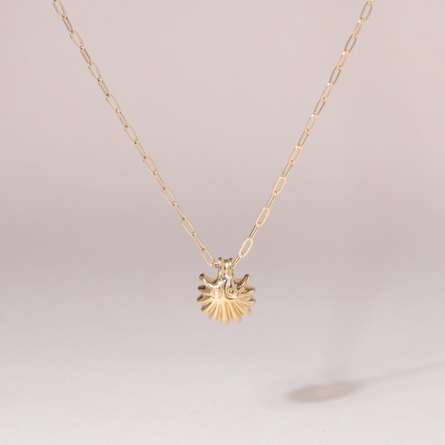 Roman Seashell Charm Necklace 14K Solid Gold