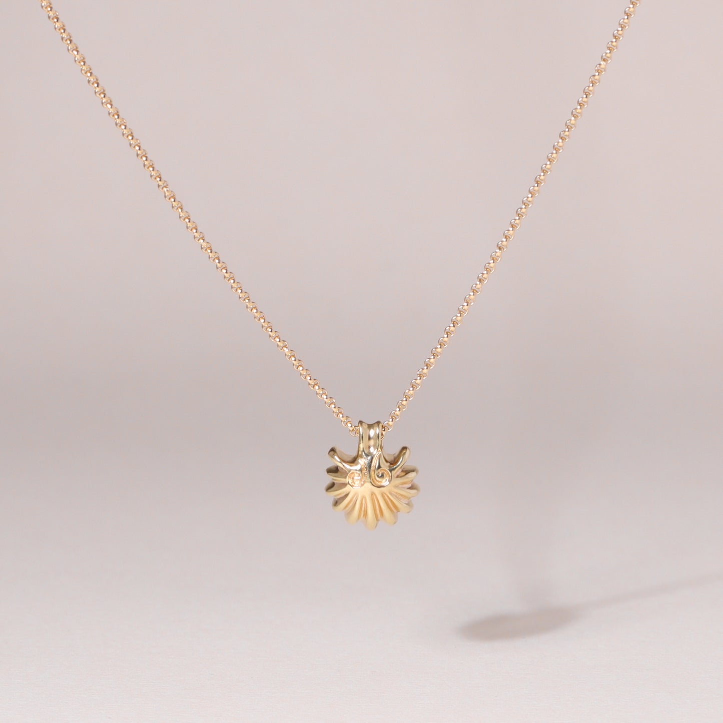 Roman Seashell Charm Necklace 14K Solid Gold