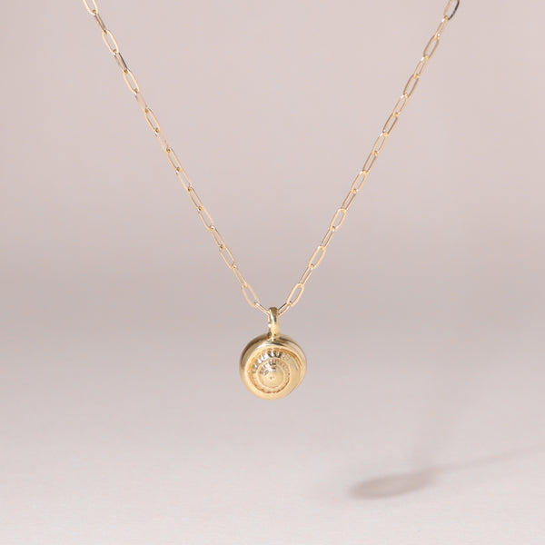 Swirl Shell Charm Necklace 14K Solid Gold