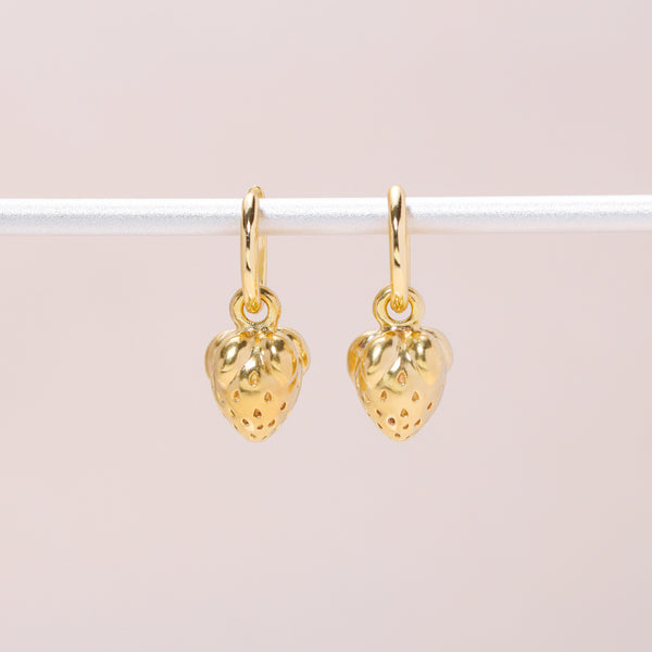 Strawberry Hoop Earrings 14K Solid Gold