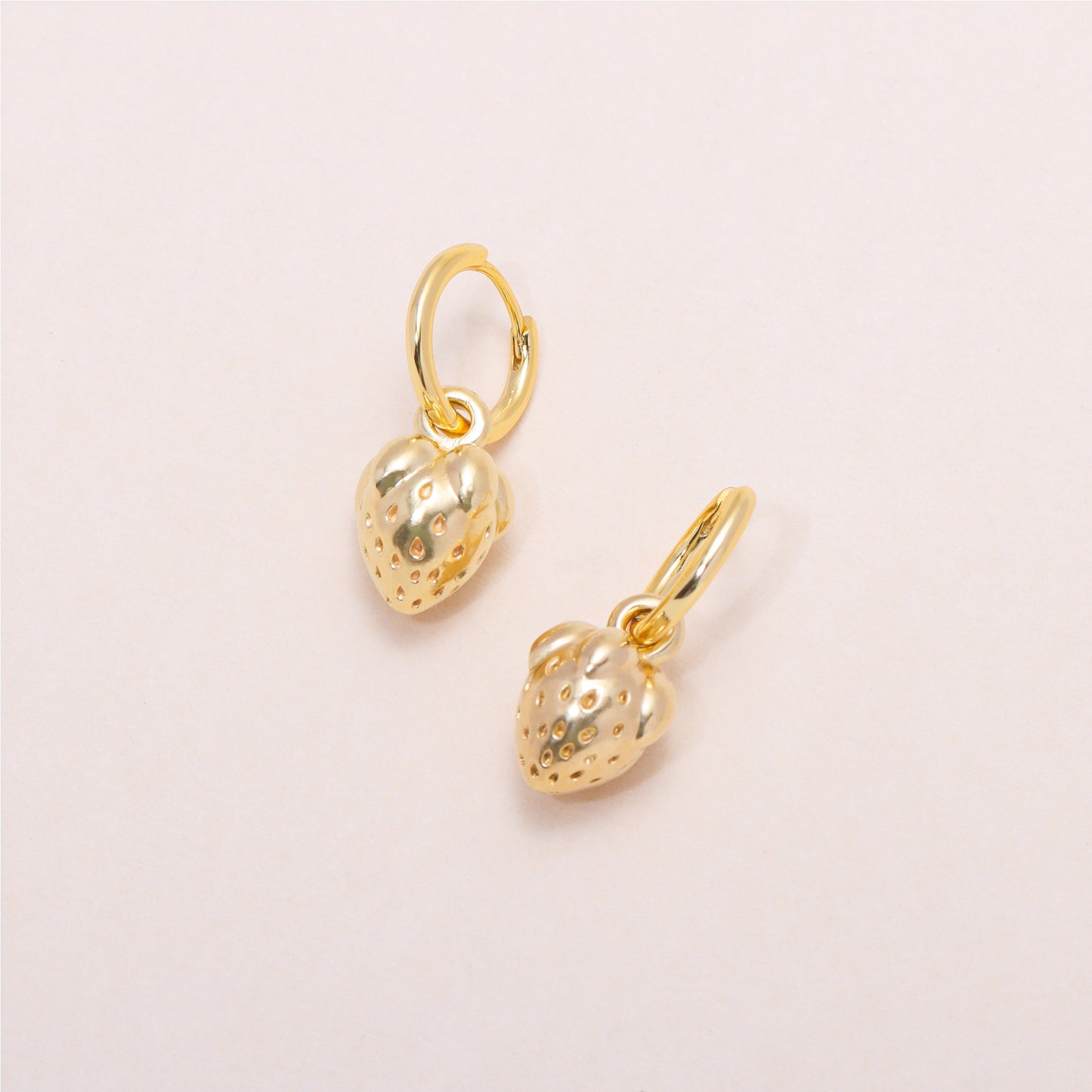 Strawberry Hoop Earrings 14K Solid Gold