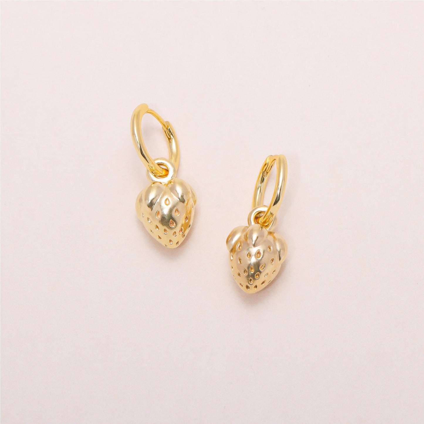 Strawberry Hoop Earrings 14K Solid Gold