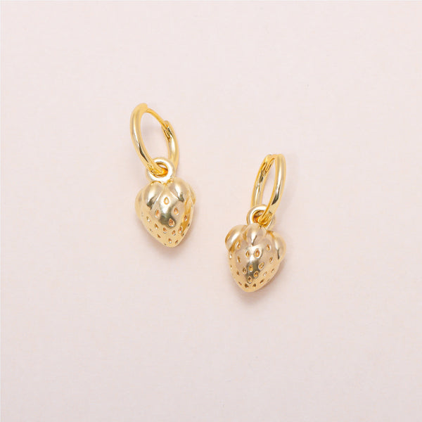 Strawberry Hoop Earrings 14K Solid Gold