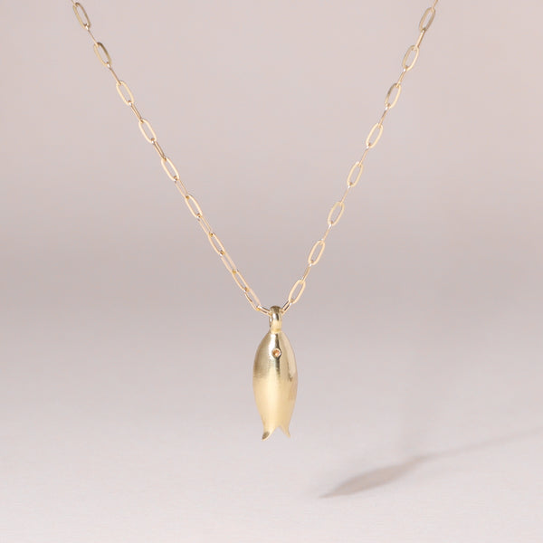 Little Sardine Charm Necklace 14K Solid Gold