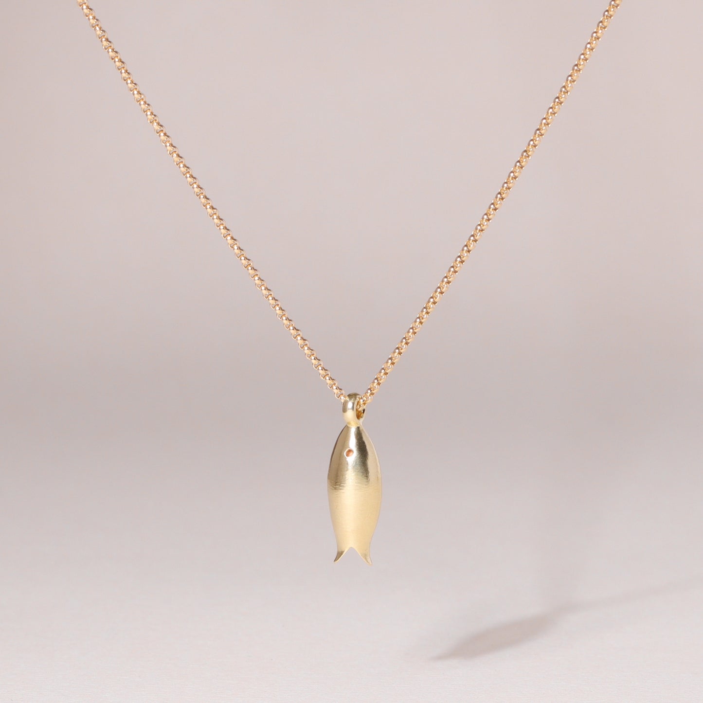 Little Sardine Charm Necklace 14K Solid Gold